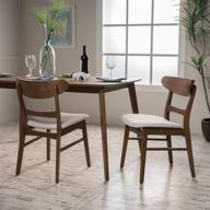 set of 2 idalia dining chairs in a light beige shade with walnut finish by christopher knight home logo