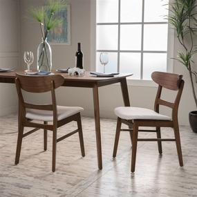 img 1 attached to Set of 2 Idalia Dining Chairs in a Light Beige Shade with Walnut Finish by Christopher Knight Home