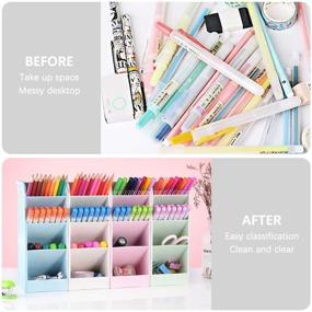 img 2 attached to 🖊️ SITAKE Pen Pencil Holder Organizer: 4 Color Marker Storage for Big Desk Organization. Cute Kawaii Stationery for Kids, Girls, Officer, and School Supplies (4 Colors BIG)