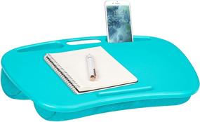 img 3 attached to 📚 LapGear MyDesk Lap Desk - Turquoise - Fits 15.6 Inch Laptops - Style No. 44449 - with Device Ledge and Phone Holder