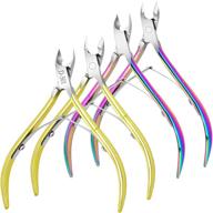 premium stainless steel cuticle nipper set - 4 packs for manicure & pedicure at home/spa/salon in gold and rainbow color logo