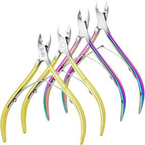 img 4 attached to Premium Stainless Steel Cuticle Nipper Set - 4 Packs for Manicure & Pedicure at Home/Spa/Salon in Gold and Rainbow Color
