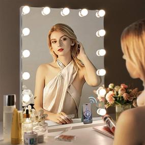 img 4 attached to 💡 Fenair Bluetooth Vanity Mirror with Lights, Hollywood Lighted Mirror for Tabletop and Wall Mounting, 3 Color Lighting Modes, 15 Dimmable Bulbs, USB Outlet, 10X Magnification