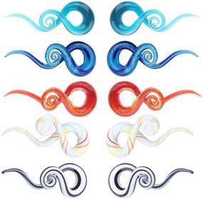 img 4 attached to 👂 MissDaisy Glass Ear Spiral Taper Piercing Set - 5 Pairs | Gauges | Multi-Color Ear Plug Hangers Expander