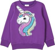 🦄 stylish and fun: hh family girls sweatshirt with flip sequin unicorn design - french terry pullover crewneck for kids' trendy top clothes logo