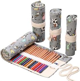 img 4 attached to 🐄 Hilarious Dairy Cow Design: 36 Slots Funny Live Colored Pencil Wrap & Pen Holder