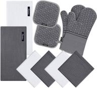 10 piece silicone oven mitts and pot holder set with kitchen towels and dish cloths - 500 degree heat resistant, quick drying, soft lining - ideal for kitchen baking, bbq, and grilling (grey) logo