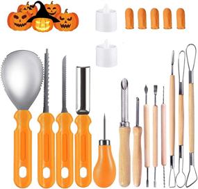 img 4 attached to 🎃 Yiebaels Набор для вырезания тыкв на Хэллоуин - 15Pcs Набор из нержавеющей стали для оформления Джек-О-Лантерна со светодиодными свечами