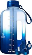 aquafit 64 ounce water bottle with straw - motivational time marker, large half gallon water jug - big water jug dark blue fade logo