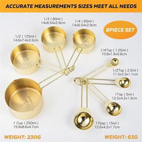 img 2 attached to Gold Stainless Steel Measuring Cups & Spoons Set - 8 Piece Stackable Teaspoon & Cup with Engraved Markings for Liquid & Dry Ingredients - Ideal for Baking, Mixing, Cooking, and Food Processing - Anti-Rust and Durable