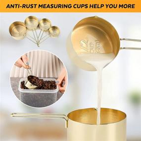 img 3 attached to Gold Stainless Steel Measuring Cups & Spoons Set - 8 Piece Stackable Teaspoon & Cup with Engraved Markings for Liquid & Dry Ingredients - Ideal for Baking, Mixing, Cooking, and Food Processing - Anti-Rust and Durable