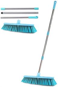 img 3 attached to 🧹 KMAKII Long Handle Push Broom: 18-Inch Floor Scrub Brush Head, Adjustable 50-Inch Stainless Steel Handle – Ideal for Yard, Garden, Garage, and Deck