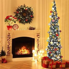 img 2 attached to HMASYO 5ft Tinsel Christmas Tree with 50 LED Lights - Collapsible Pop Up Snowflake Sequin Artificial Pencil Tree Decor for Xmas, Home, Fireplace and Party (Peacock Blue)