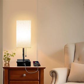 img 1 attached to 💡 Minimalist USB Bedside Table Lamp with Charging Port - Cotanic, Ideal for Bedrooms, Modern Fabric Shade Ambient Light, Pull Chain Nightstand Lamp