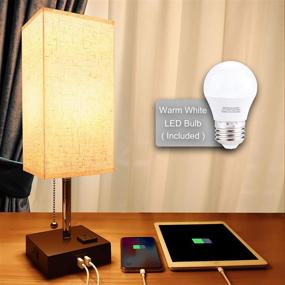 img 2 attached to 💡 Minimalist USB Bedside Table Lamp with Charging Port - Cotanic, Ideal for Bedrooms, Modern Fabric Shade Ambient Light, Pull Chain Nightstand Lamp