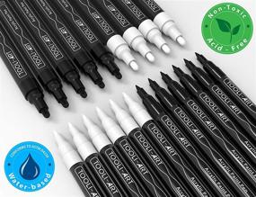 img 3 attached to 🖌️ 21 Black & White Acrylic Paint Markers - Extra Fine 0.7mm & Medium 3.0mm Tips for Rock Painting, Canvas, Mugs, Metal, Glass, Fabric, Wood. DIY Crafts with Non-Toxic, Quick-Dry & Water-Based Ink