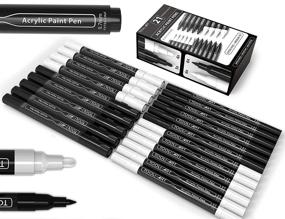 img 4 attached to 🖌️ 21 Black & White Acrylic Paint Markers - Extra Fine 0.7mm & Medium 3.0mm Tips for Rock Painting, Canvas, Mugs, Metal, Glass, Fabric, Wood. DIY Crafts with Non-Toxic, Quick-Dry & Water-Based Ink