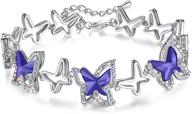 gemmance silver-tone butterfly link charm bracelet with premium birthstone crystal - 7”+2” chain logo