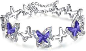 img 4 attached to GEMMANCE Silver-Tone Butterfly Link Charm Bracelet with Premium Birthstone Crystal - 7”+2” Chain