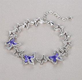 img 3 attached to GEMMANCE Silver-Tone Butterfly Link Charm Bracelet with Premium Birthstone Crystal - 7”+2” Chain