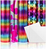 🌈 holographic rainbow adhesive vinyl pack - 12"x12" - 5 vibrant colors for scrapbooking, signs, lettering logo