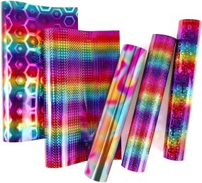 img 3 attached to 🌈 Holographic Rainbow Adhesive Vinyl Pack - 12"x12" - 5 Vibrant Colors for Scrapbooking, Signs, Lettering