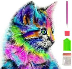 img 4 attached to Colorful Cat 5D Diamond Painting Kit for Kids & Adults - Round Rhinestone Embroidery Cross Stitch Arts Craft Canvas Wall Decor, 12X12 inch