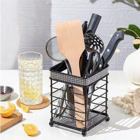 img 3 attached to 🔳 Organize Your Countertop in Style with the American Dream Kitchen Wire Utensil Holder: Diamond Decor, 6.5''x4.72'' Drain Square Design