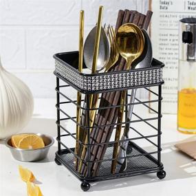 img 1 attached to 🔳 Organize Your Countertop in Style with the American Dream Kitchen Wire Utensil Holder: Diamond Decor, 6.5''x4.72'' Drain Square Design