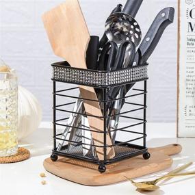 img 2 attached to 🔳 Organize Your Countertop in Style with the American Dream Kitchen Wire Utensil Holder: Diamond Decor, 6.5''x4.72'' Drain Square Design