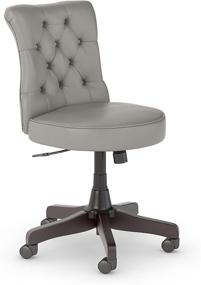 img 4 attached to 😍 Bush Furniture Salinas Mid Back Tufted Office Chair: Stylish Light Gray Leather Design