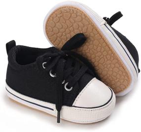 img 4 attached to FEAMODAL Baby Sneaker: Unisex Lace Up Canvas Shoes for Infants, Non-Slip Rubber Sole - Suitable for 3-18 Months