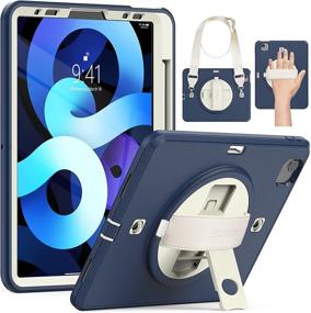 img 4 attached to SEYMAC iPad Air 4 Case 2020 & iPad Pro 11 Case 2021 – Protective Cover with Apple Pencil Support, Handle Strap Stand, Navy Blue