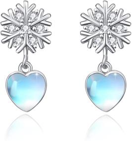 img 4 attached to Sterling Silver Snowflake Moonstone Earrings: Heart, Round, Teardrop Dangle Drop Moonstone Earrings - Ideal Christmas Jewelry Gifts for Women and Girls