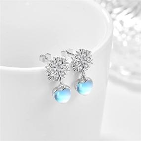 img 3 attached to Sterling Silver Snowflake Moonstone Earrings: Heart, Round, Teardrop Dangle Drop Moonstone Earrings - Ideal Christmas Jewelry Gifts for Women and Girls