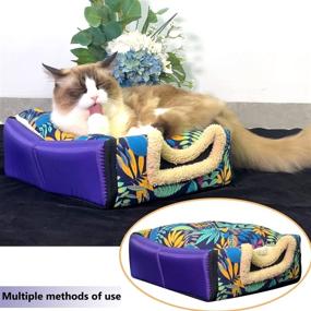 img 2 attached to 🏠 Indoor Cat Cave Bed - Covered Cats House Hideaway Tent - Outdoor Cats Hut - Self Warming 2-in-1 Foldable - Small Pets Puppy Kittens - Soft, Removable, Washable Cushioned Pillow (Medium)