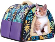 🏠 indoor cat cave bed - covered cats house hideaway tent - outdoor cats hut - self warming 2-in-1 foldable - small pets puppy kittens - soft, removable, washable cushioned pillow (medium) logo