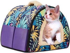 img 4 attached to 🏠 Indoor Cat Cave Bed - Covered Cats House Hideaway Tent - Outdoor Cats Hut - Self Warming 2-in-1 Foldable - Small Pets Puppy Kittens - Soft, Removable, Washable Cushioned Pillow (Medium)