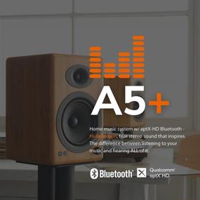 img 3 attached to Аудиосистема Audioengine A5+ Plus беспроводная колонка - 150 Вт, с Bluetooth aptX HD, аудиовход AUX, USB и RCA - Книжные стереоколонки с усилителем в премиум-дизайне из бамбука