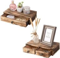 🪵 rustic wood wall shelves with drawer for storage and display set of 2 - ycoco floating shelf, multiuse farmhouse decor nightstand in modern carbonized black logo