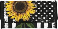 👜 binienty women's trifold leather wallet: vintage usa flag & sunflower print, slim purse & card holder clutch handbag logo