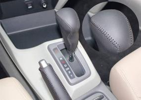 img 2 attached to Улучшите внутреннюю отделку вашего Honda 9th Civic с помощью настоящей кожаной чехлов на рукоятку переключения передач с черной нитью и обмоткой наружность ручного тормоза от Eiseng: необходимые аксессуары для моделей 2012-2015.
