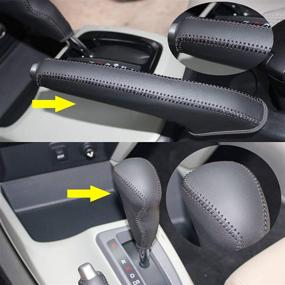 img 4 attached to Enhance Your Honda 9th Civic Interior with Eiseng Genuine Leather Black Thread Gear Shift Knob Cover+Handbrake Cover Stitch-on Wrap: Must-have Accessories for 2012-2015 Models
