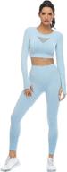 seamless two piece workout outfits: high waisted yoga leggings & long sleeve crop tops for women логотип