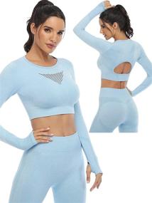 img 3 attached to Seamless Two Piece Workout Outfits: High Waisted Yoga Leggings & Long Sleeve Crop Tops for Women