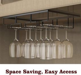 img 3 attached to 🍷 Space-saving Wine Glass Rack - Nuovoware Under Cabinet Stemware Holder for Bar Kitchen Cabinet Storage (3 Rows) - Black