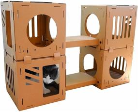 img 4 attached to 🐱 Interactive Midlee Cardboard Cat Climbing House Furniture: Double Tower with Scratching Pads - Engage and Entertain Your Feline Friend!