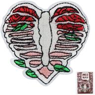 ❤️ heart shaped skeleton with leaves patch embroidered applique badge - iron on or sew on emblem for munan anatomy logo