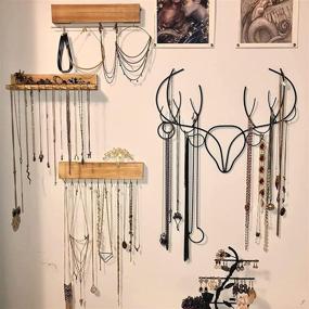 img 3 attached to Cedilis Wall Mounted Jewelry Organizer - Large Wooden Necklace Holder with Detachable Bracelet Rod 📿 and 24 Jewelry Hooks - Ideal Wall Hanging Organizer for Rings, Earrings - Brown (No Assembly Required)