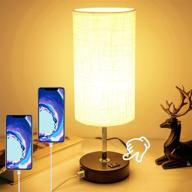 becomrock dimmable touch control bedside table lamp for bedroom - 2 usb port, 1 outlet, beige linen lampshade, led bulb included - ideal desk lamp for bedroom, living room, office логотип